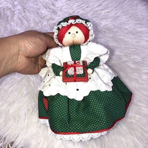 Vintage MRS CLAUS Handmade Christmas Doll Embroidered Dress Padded Self Stand - Picture 1 of 10